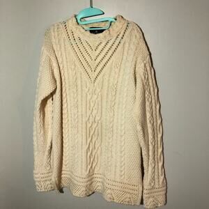 Irish Store womens XL merino wool fisherman cable knit sweater open knit detail